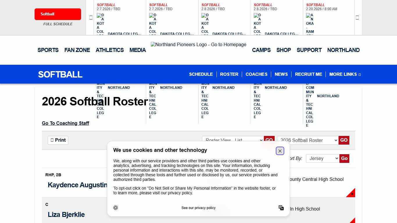 2025-26 Softball Roster - Northland Community and Technical College